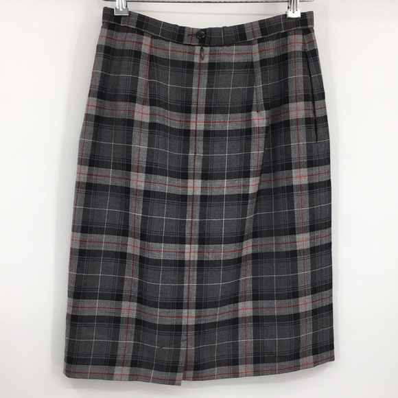Pendleton Skirt Womens 10P Gray Black Plaid Virgin Wool Midi Vintage - Picture 3 of 11